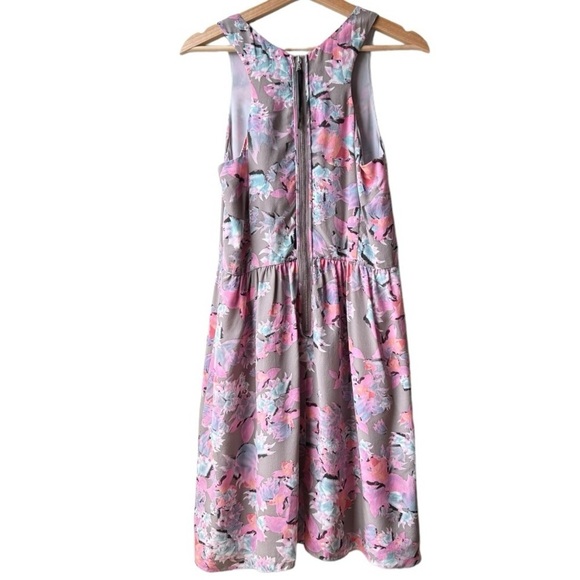 Rebecca Taylor Mai Tai Time Silk Floral A Line Dress Pink Gray Women's Size 6 - Picture 7 of 14